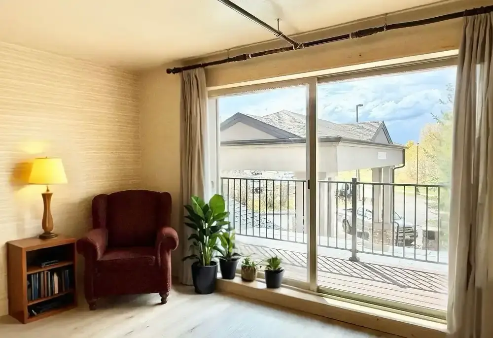 Living room with deck